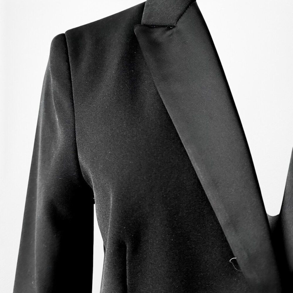 Zara Black Shoulder Padded Single Button Satin Trim Tailored Suit Blazer Size S - Picture 7 of 7